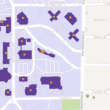Section of campus map, link to interactive map