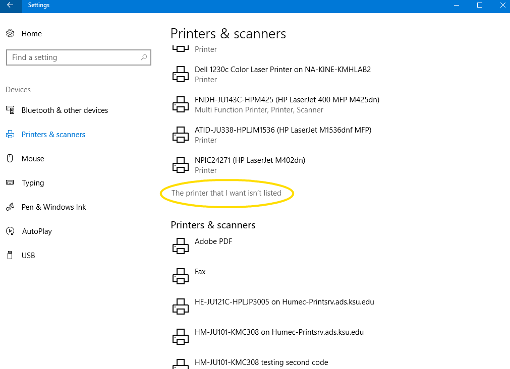 Printer Not Listed